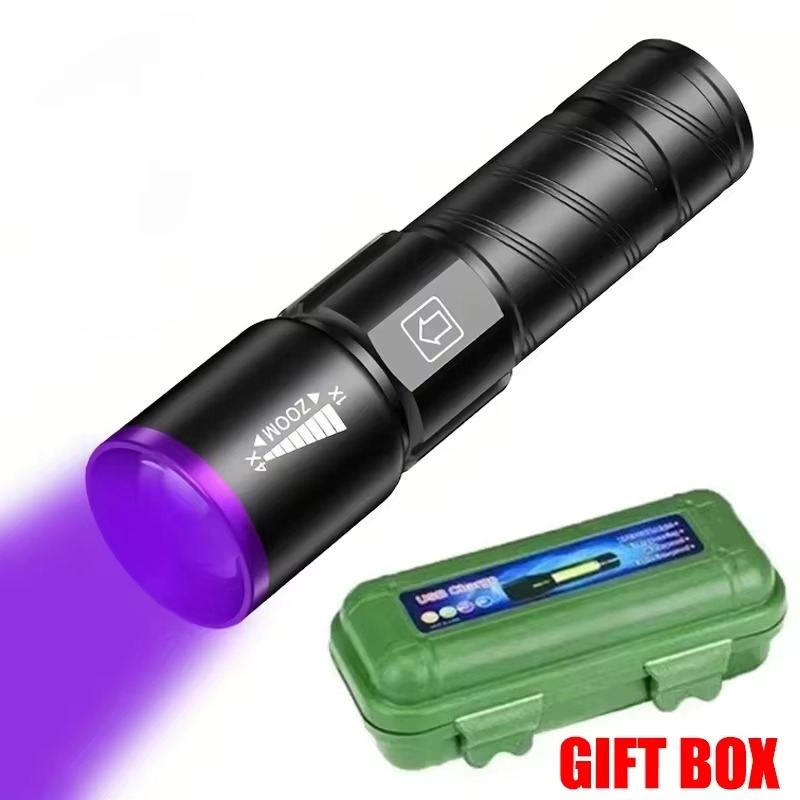 USB Rechargeable UV Flashlight For Pet Urine Detection Resin Cured Waterproof 395nm Ultraviolet Flashlight Black Light Zoomable