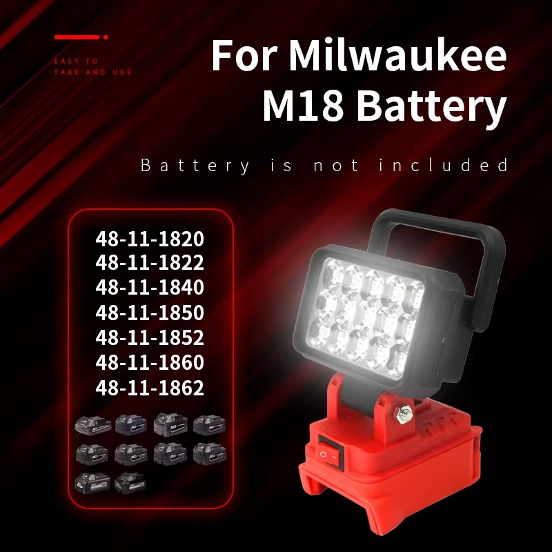 Led Light Fit Milwaukee Battery M18 Portable Spotlight Cordless Outdoor Work Fishing Handheld Emergency Tool Light 2 x USB No Battery