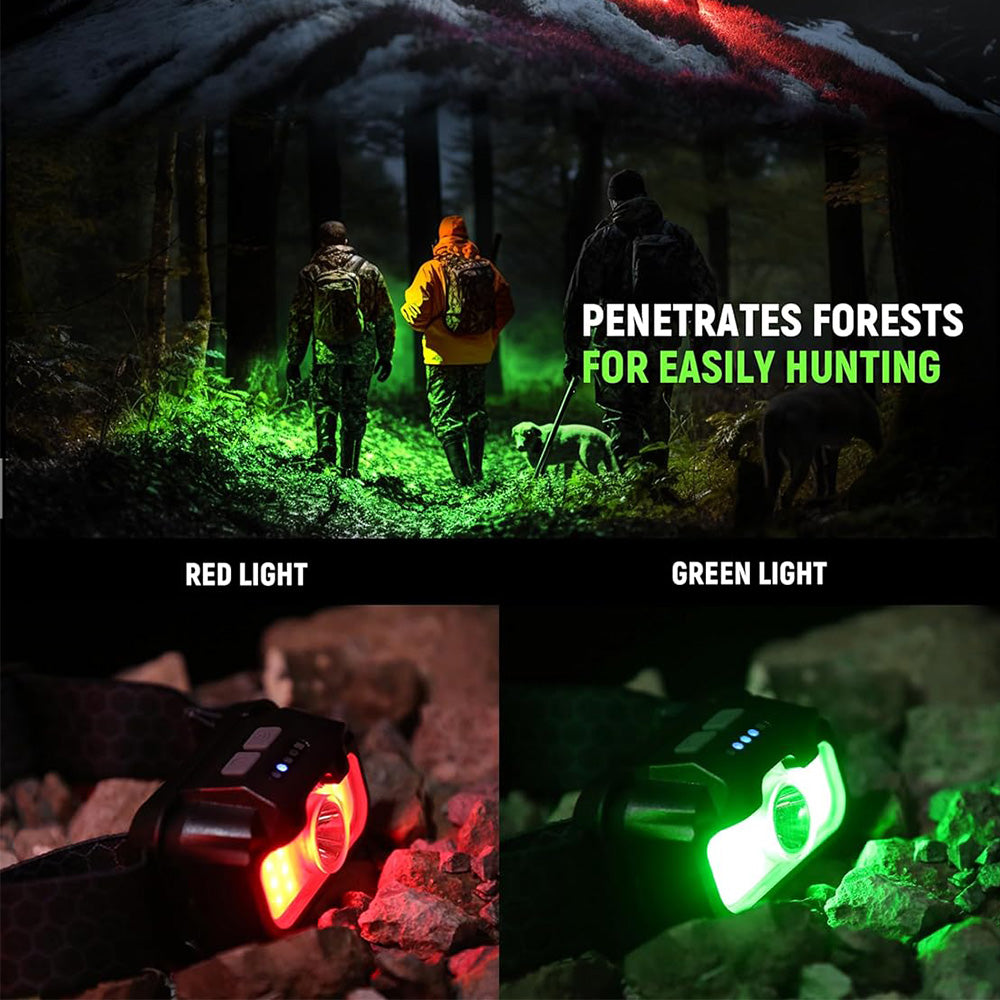HL 04-12.5 Fishing/Camping Headlamp Rechargeable, Bright Head Lamp with White Red Green, 14 Modes Adjustable Waterproof Motion Sensor Headlight