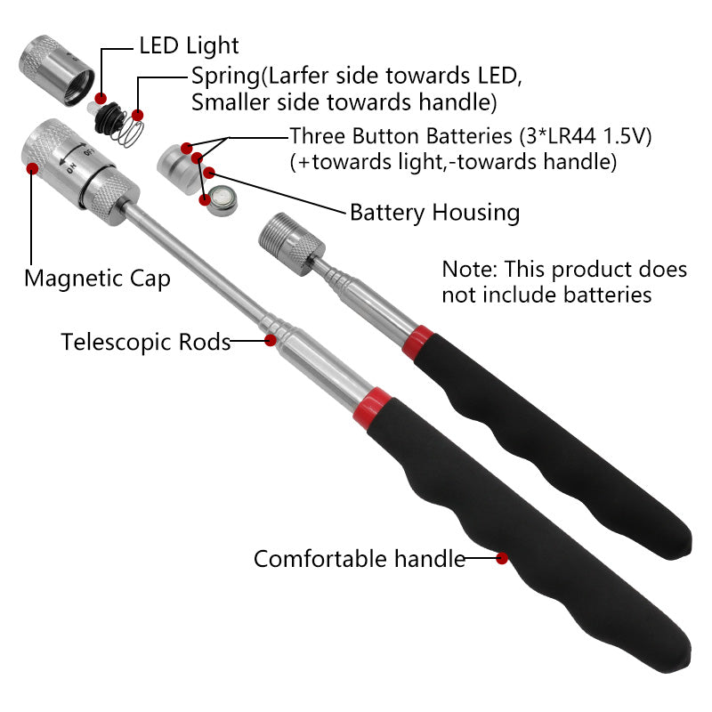 TL 04-2.5 Telescopic Adjustable Magnetic Pick-Up Tool with LED Light