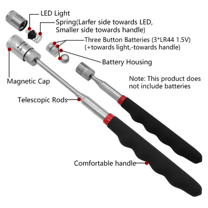 TL 04-2.5 Telescopic Adjustable Magnetic Pick-Up Tool with LED Light