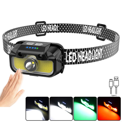 HL 04-12.5 Fishing/Camping Headlamp Rechargeable, Bright Head Lamp with White Red Green, 14 Modes Adjustable Waterproof Motion Sensor Headlight