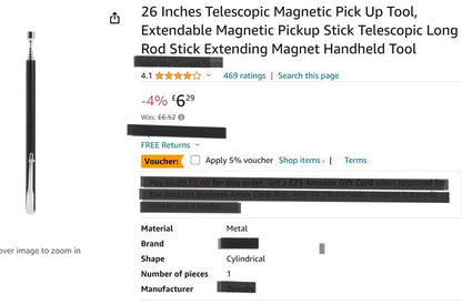 TL 06-1.0 Telescopic Adjustable Magnetic Pick-Up Tools Grip Extendable Long Reach Pen Handy Tool for Picking Up Nuts