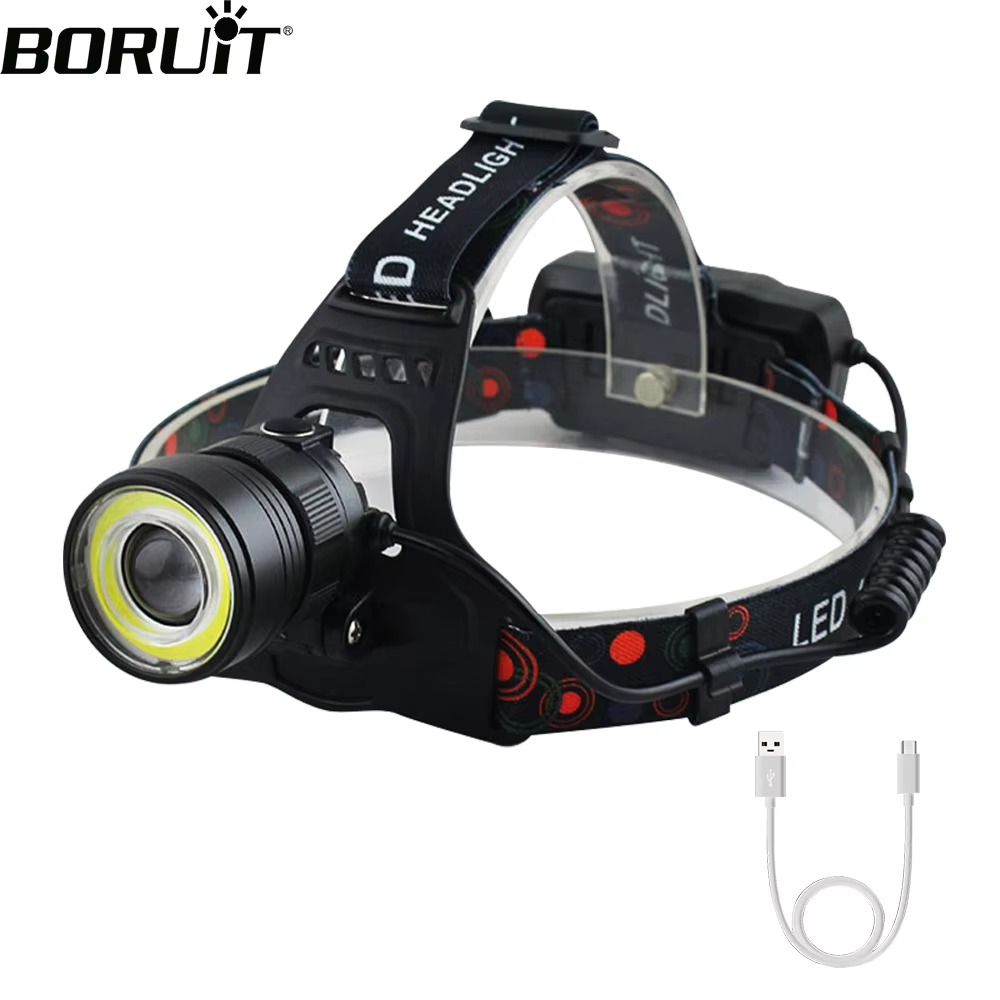 Zoomable LED Headlamp, Micro USB, Rechargeable, Powerful COB Headlight, Waterproof