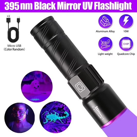 USB Rechargeable UV Flashlight For Pet Urine Detection Resin Cured Waterproof 395nm Ultraviolet Flashlight Black Light Zoomable