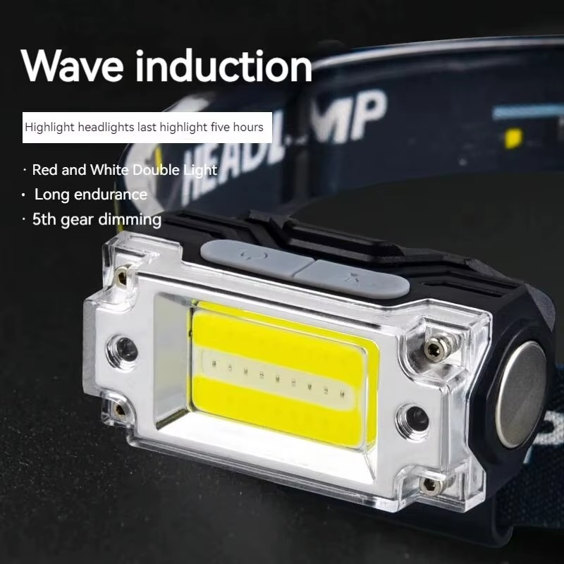 Mini Dual COB Headlamp Sensor Hat Clip Headlight 5 Lighting Modes Outdoor Camping Hunting Flashlight Induction Head Lamp