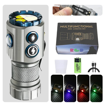 TC 03-6.5 Long Life, Waterproof, 3 LED Flashlight/Lantern, USB Charging 18350 Battery, Magnetic RGB Camping, Fishing Light