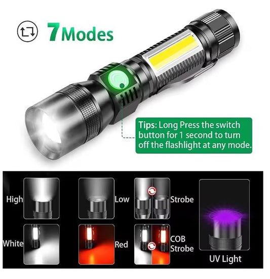 UV Light & Strong Light Flashlight USB Rechargeable Camping Lantern Pets Urine Stains Black Light Led Ultraviolet Torch Lamp