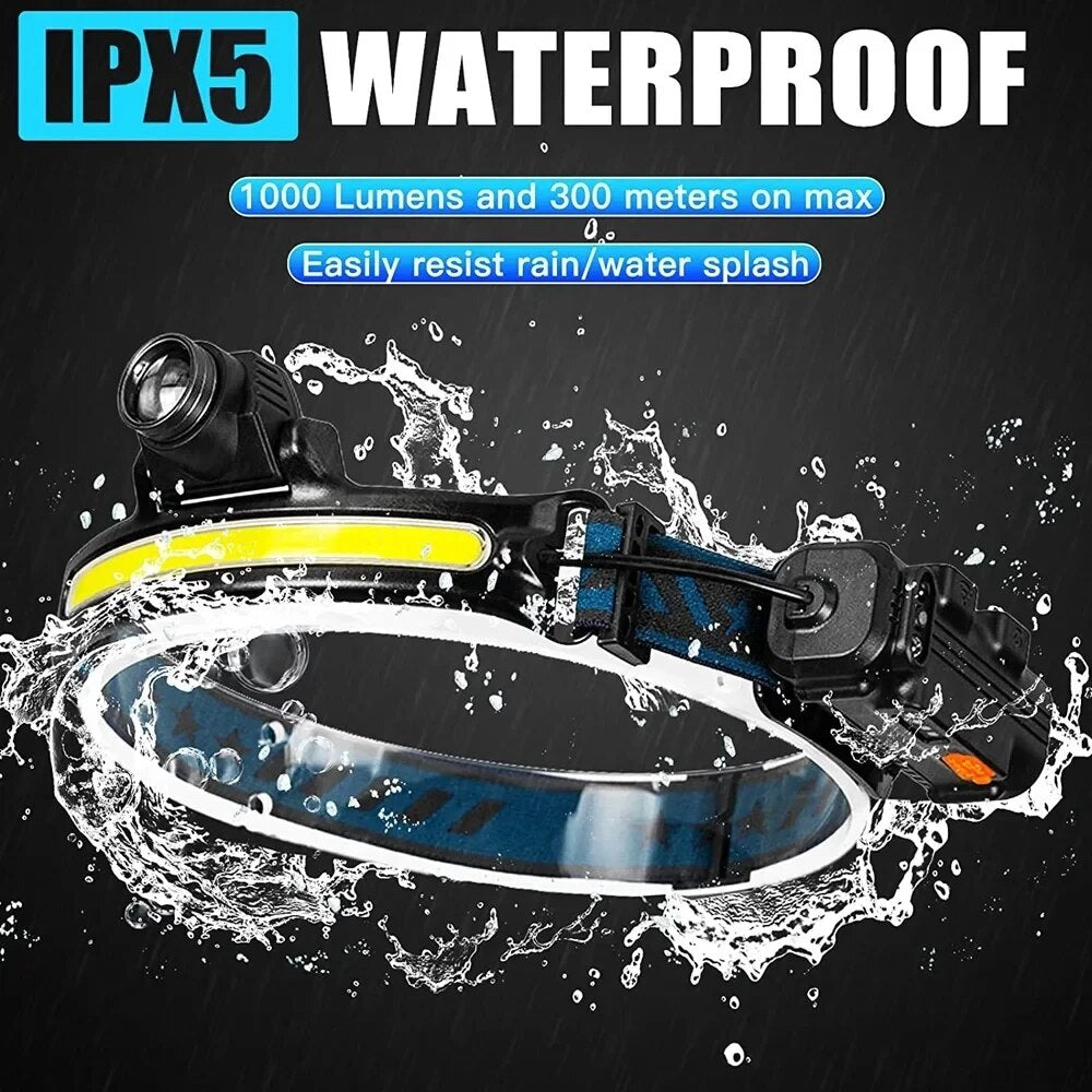 HL 07-5.0 USB Rechargeable LED Sensor activated Powerful Headlight, ideal for Camping, Fishing...