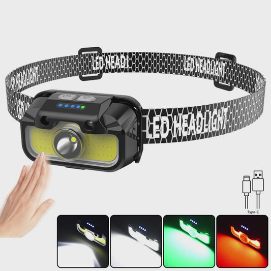 HL 04-12.5 Fishing/Camping Headlamp Rechargeable, Bright Head Lamp with White Red Green, 14 Modes Adjustable Waterproof Motion Sensor Headlight